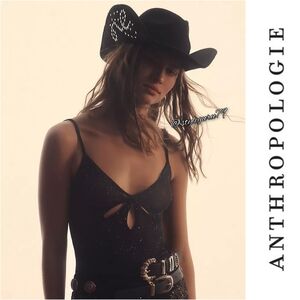 NWT, Anthropologie, Studded-Brim Rancher Hat in Black
